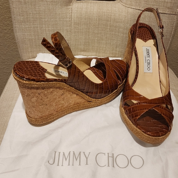 Jimmy Choo Amely 105 Wedge Sandal - Brown Crocodile - Authentic - 9.5US/41EU - Picture 4 of 5